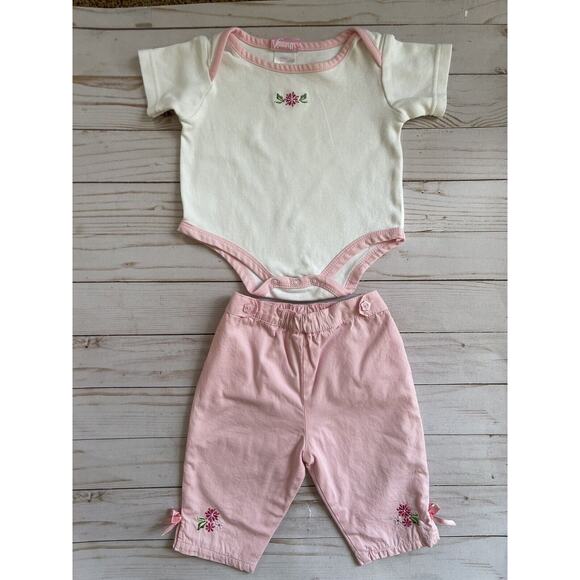 Nannette Baby Girl 2 Piece Bodysuit & Pink Floral Pants Set 0‑3M 100% Cotton - Picture 4 of 13